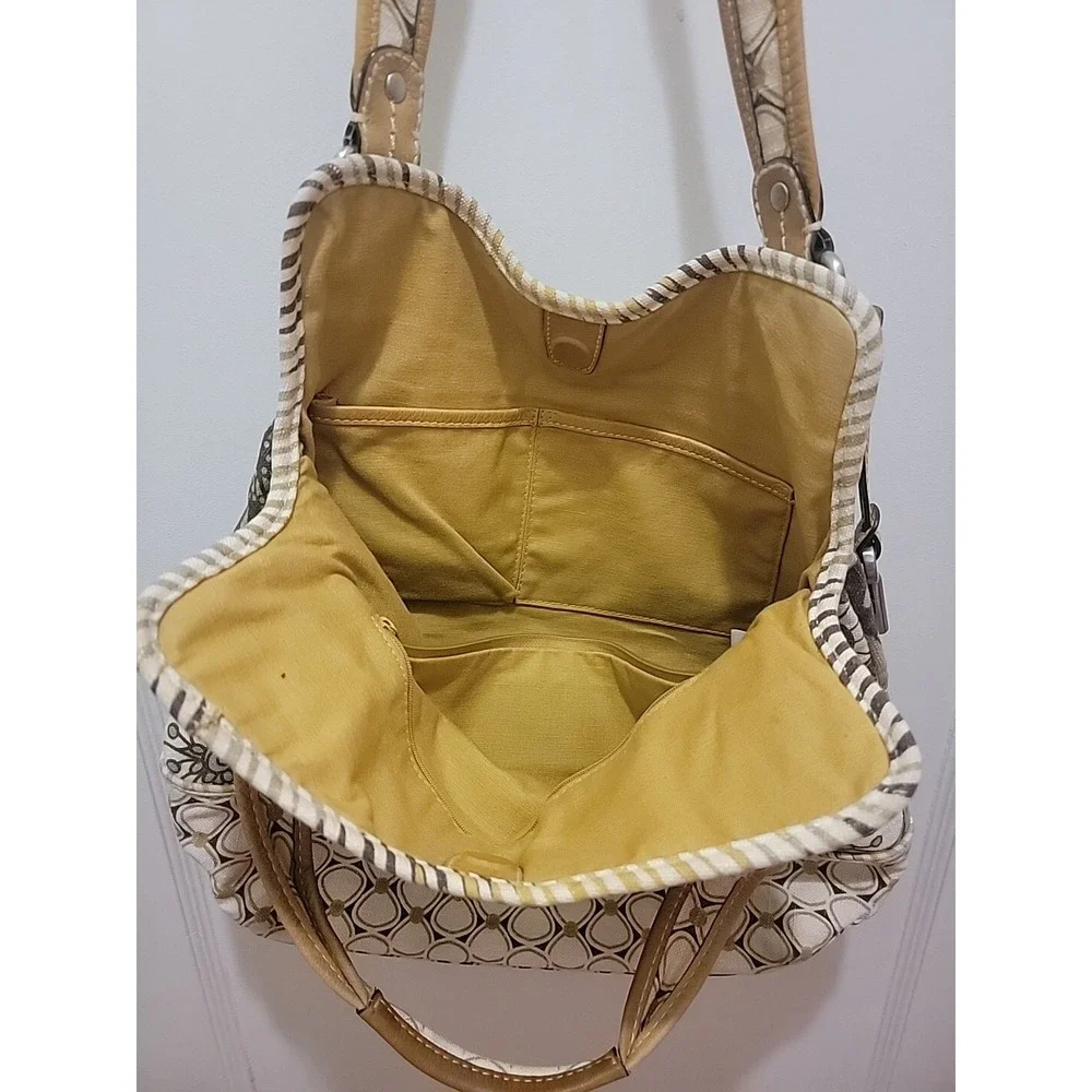 FOSSIL Patterned Canvas Leather Trim Shoulder/Tote Bag
